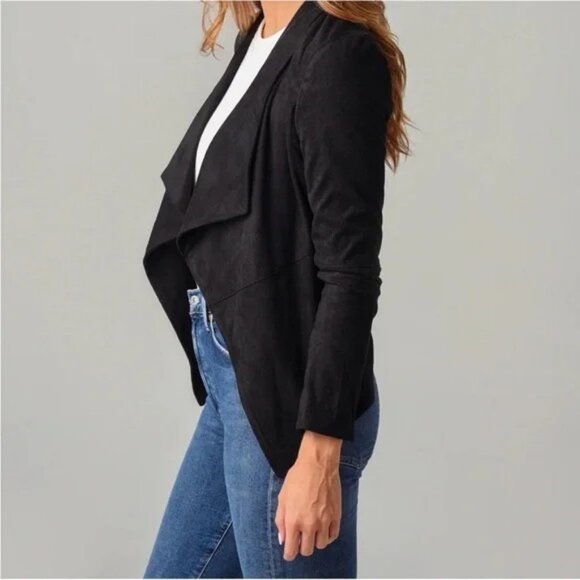 BB Dakota Women's Black Asymmetrical Faux Suade Drape Jacket size M - Picture 12 of 15
